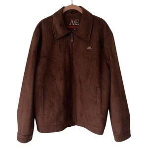 AE By Emporio Collezioni Size XL Brown Faux Suede Jacket Quilted Lining Y2K